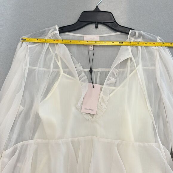 Cinq à Sept Sheer Cream Ruffle Blouse - Picture 6 of 8